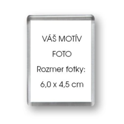 Magnetka akrylátová transparentná na chladničku 65 x 53 mm.